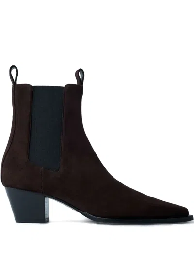 Totême Toteme 80mm Suede Boots With Pointed Toe In Brown
