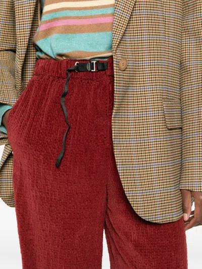 White Sand Drawstring-waist Corduroy Pants In Red
