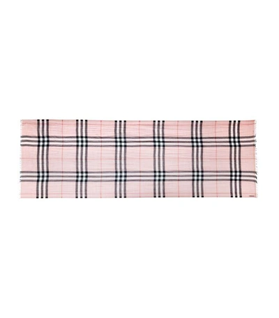 Shop Burberry Silk And Wool Ombre Check Scarf In Pink