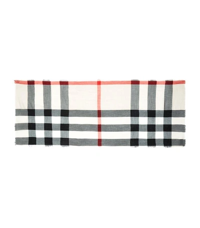 Shop Burberry Lightweight Check Cashmere Scarf In White