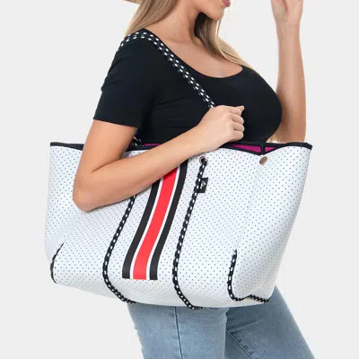 Fashnzfab 2pcs - Color Block Accented Solid Beach Tote Bag And Mini Pouch Bag Set In White