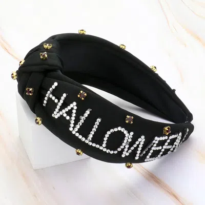 Fashnzfab Bling Studded Halloween Message Pointed Stone Cluster Embellished Knot Headband In Black