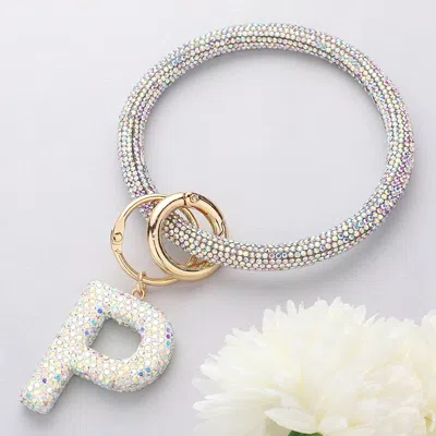 Fashnzfab -p- Bling Studded Initial Monogram Charm Bracelet Keychain Ab In Metallic