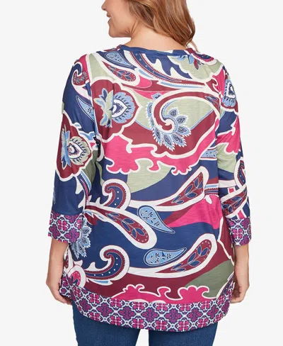 Ruby Rd. Plus Size Geo Paisley Border Top In Multi