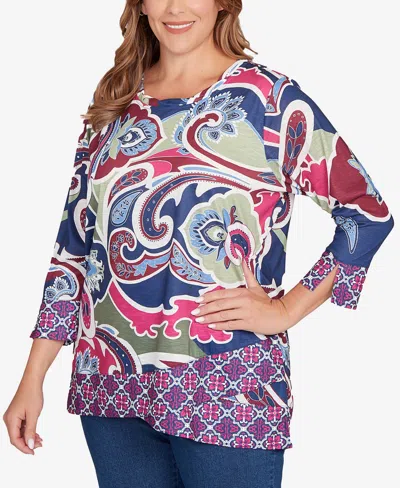 Ruby Rd. Plus Size Geo Paisley Border Top In Multi