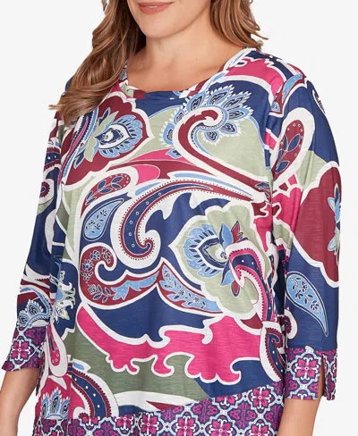 Ruby Rd. Plus Size Geo Paisley Border Top In Multi