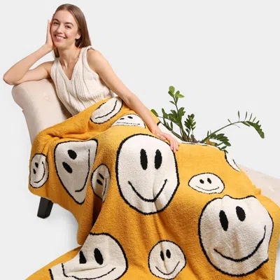 Fashnzfab Smile Patterned Throw Blanket In Yellow