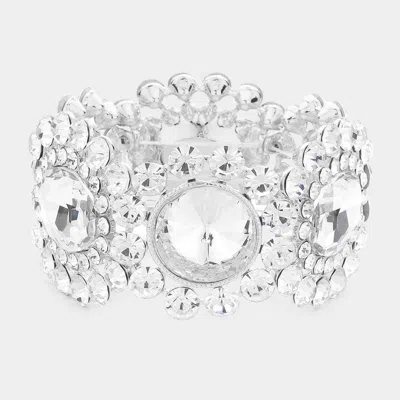Fashnzfab Round Stone Accented Stretch Evening Bracelet Silver In Metallic