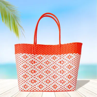 Fashnzfab Aztec Pattern Basket Weave Tote Bag / Shoulder Bag In Orange