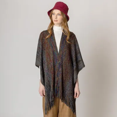 Truedames Multi Colored Metallic Knit Ruana Poncho In Black