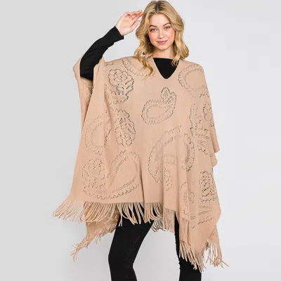 Truedames Patterned Fringe Poncho In Brown