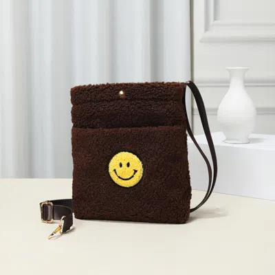 Fashnzfab Smile Pointed Sherpa Rectangle Crossbody Bag In Brown