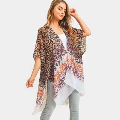 Truedames Multi Color Leopard Patterned Cover Up Kimono Poncho In Animal Print