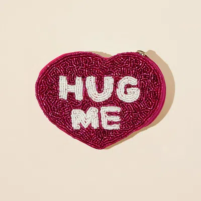 Fashnzfab Hug Me Message Heart Shaped Seed Beaded Mini Pouch Bag In Pink