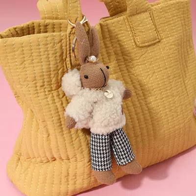 Fashnzfab Stylish Bunny Plush Doll Keychain / Bag Charm In Sand