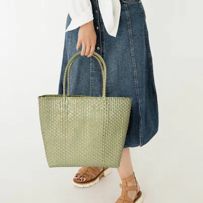 Fashnzfab Basket Weave Tote Bag / Shoulder Bag In Green