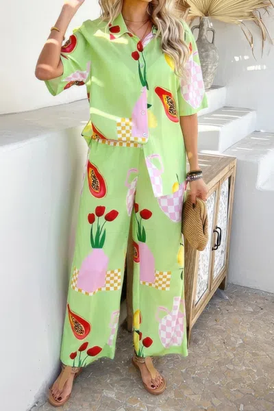 Truedames Two Pieces All Over Print Button Down Long Sets In Multi