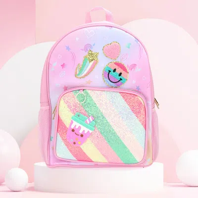 Fashnzfab Smile Heart Shooting Star Patch Decorative Deluxe Backpack With A Fun Boba Keychain In Multi