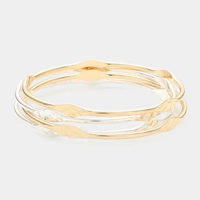 Fashnzfab 4pcs - Textured Metal Pointed Multi Layered Bangle Bracelets In Gold