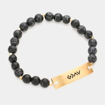 Fashnzfab God Is Greater Than The Highs And The Lows Metal Bar Natural Stone Stretch Bracelet Black In Black