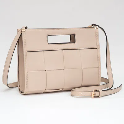 Fashnzfab Faux Leather Basket Weave Crossbody Bag In Sand