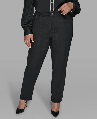 Karl Lagerfeld Karl Lagerfield Paris Plus Size Rhinestone Trim High Rise Denim Pants In Black