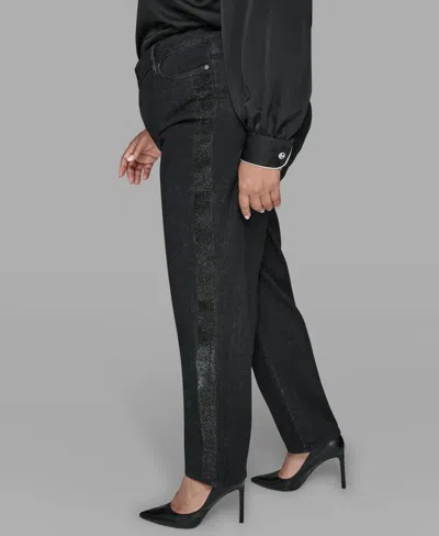 Karl Lagerfeld Karl Lagerfield Paris Plus Size Rhinestone Trim High Rise Denim Pants In Black