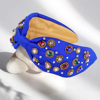Fashnzfab Pearl Multi Stone Embellished Headband In Blue