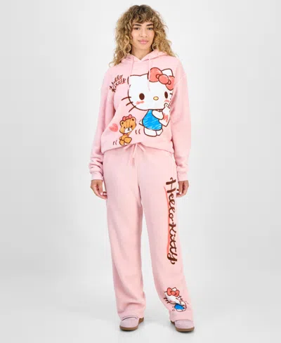 Hybrid Juniors' Hello Kitty Drawstring Plush Joggers In Pink