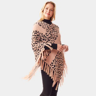 Truedames Leopard Patterned Soft Fuzzy Ruana Poncho In Pink