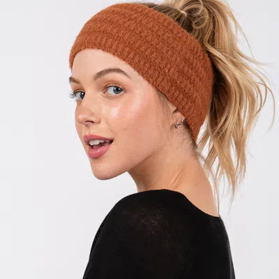 Fashnzfab Fuzzy Cable Knit Headband In Brown