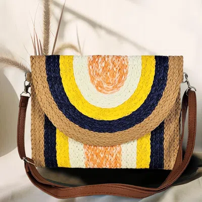 Fashnzfab Color Block Straw Clutch / Crossbody Bag In Multi