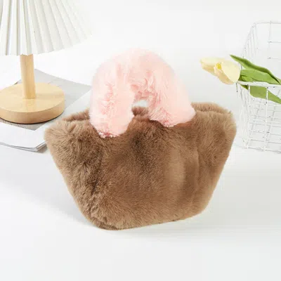 Fashnzfab Two Tone Faux Fur Micro Tote / Crossbody Bag In Gray