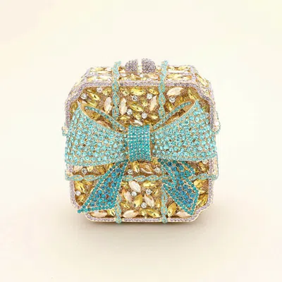 Fashnzfab Crystal Rhinestone Embellished Bow Pointed Square Evening Clutch / Tote / Shoulder Bag In Multi