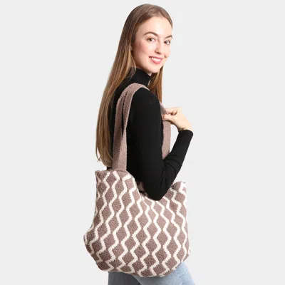 Fashnzfab Chevron Knit Tote Bag In Gray