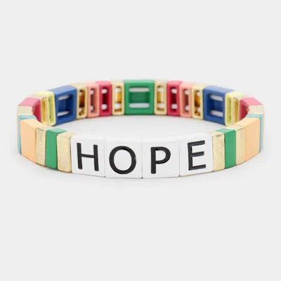 Fashnzfab Hope Lego Color Block Stretch Bracelet Multi, Worn Gold In Black