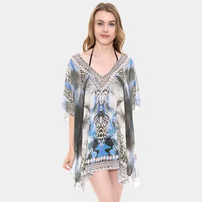 Truedames Mixed Print Rhinestone Studded Topper Cover Up Poncho In Blue