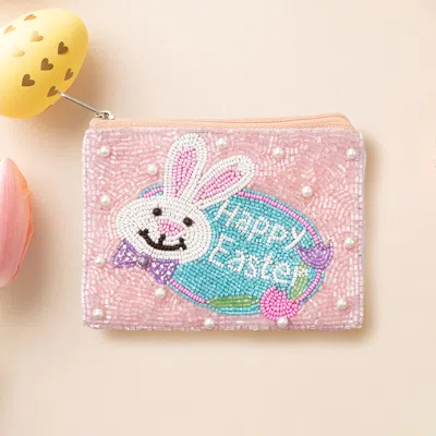 Fashnzfab Happy Easter Message Easter Bunny Seed Beaded Mini Pouch Bag In Multi