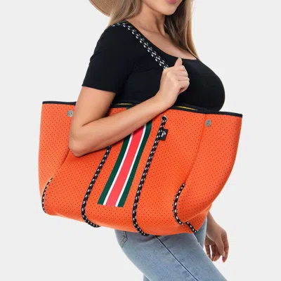 Fashnzfab 2pcs - Color Block Accented Solid Beach Tote Bag And Mini Pouch Bag Set In Orange