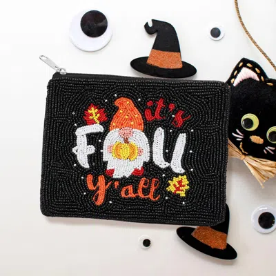 Fashnzfab Its Fall Yall Message Seed Beaded Mini Pouch Bag In Black