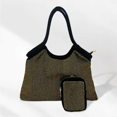 Fashnzfab 2pcs - Bling Shoulder Bag And Mini Pouch Bag Set In Gold