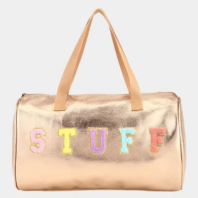 Fashnzfab Stuff Message Metallic Top Handle Duffle Bag / Crossbody Bag In White