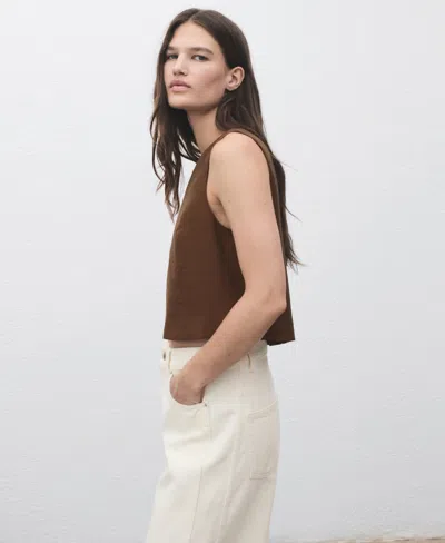 Mango Back Button Crop Top In Brown