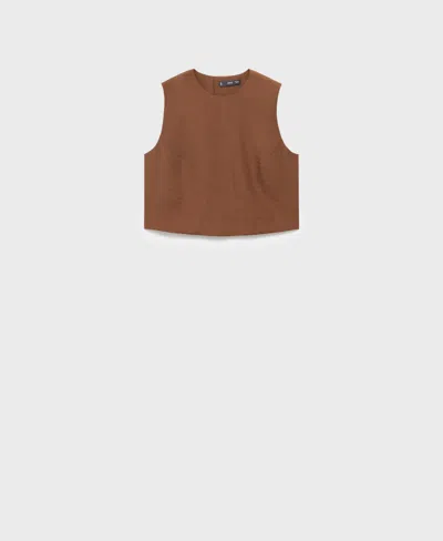 Mango Back Button Crop Top In Brown