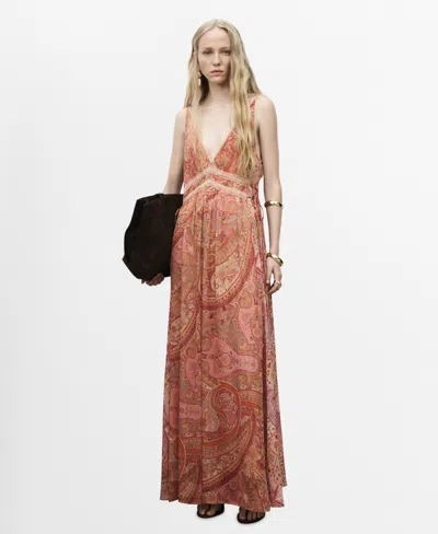 Mango Paisley-print Dress With Lace Trim Brown In Brown