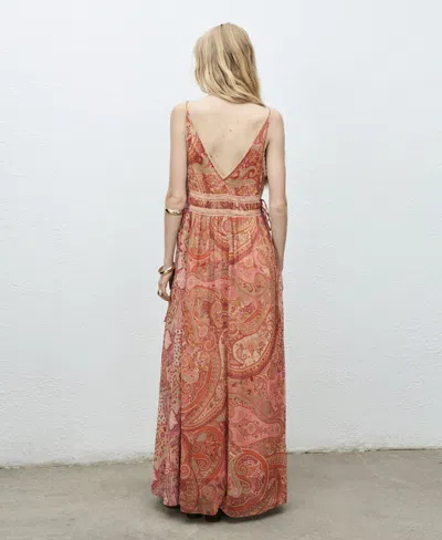 Mango Paisley-print Dress With Lace Trim Brown In Brown