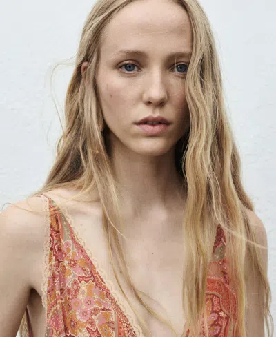 Mango Paisley-print Dress With Lace Trim Brown In Brown