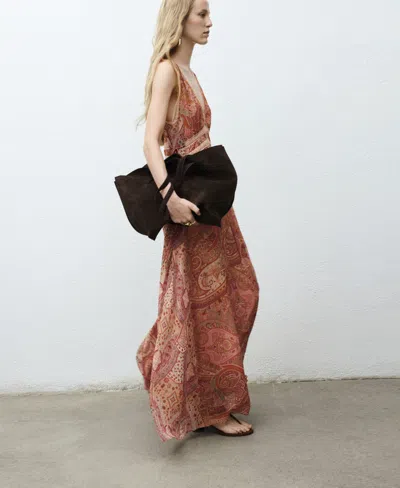 Mango Paisley-print Dress With Lace Trim Brown In Brown