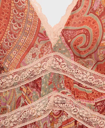 Mango Paisley-print Dress With Lace Trim Brown In Brown