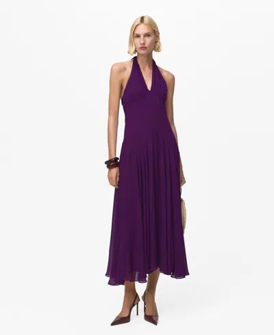 Mango Halter-neck Pleated Dress Purple In Purple